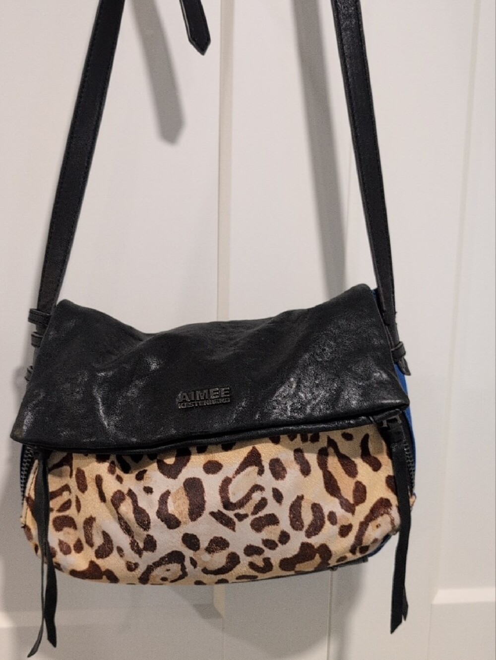 Aimee Kestenberg Black Leather & Leopard Print Crossbody Bag - Picture 2 of 16